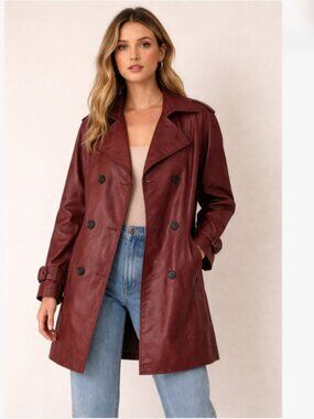 ASTR The Label • rust brown vegan leather trench coat